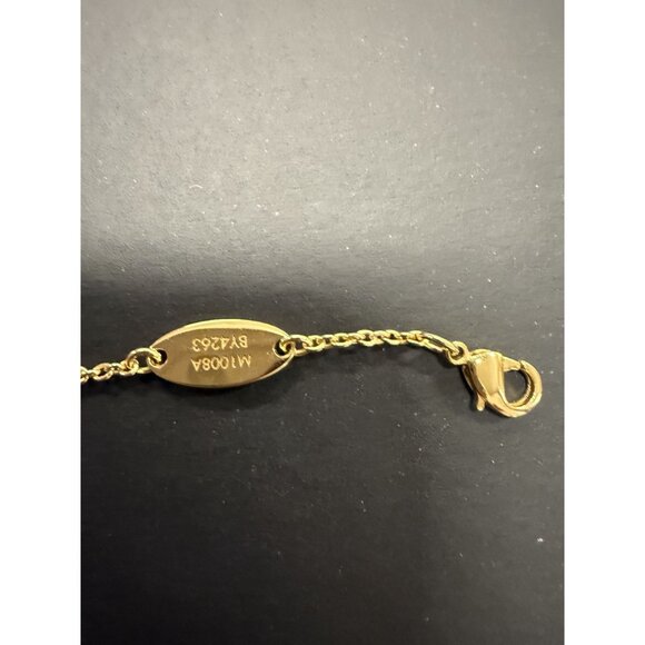 Louis Vuitton Gold-Tone Bracelet With LV Logo & Flower Charm Adjustable Chain In - Picture 4 of 8